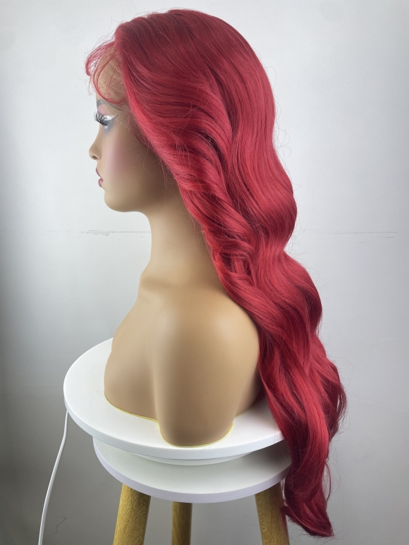 Wine red Synthetic Hair HTF 130%Average Size Middle part Lace Front wigs 28inch