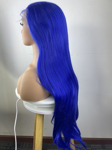 New fashion women's 6*13 Lace Front Wig natural fiber wig straight hair blue 30 inches